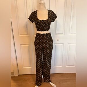 Le Lis Checkered Wide Leg Pants & Crop Top Set
